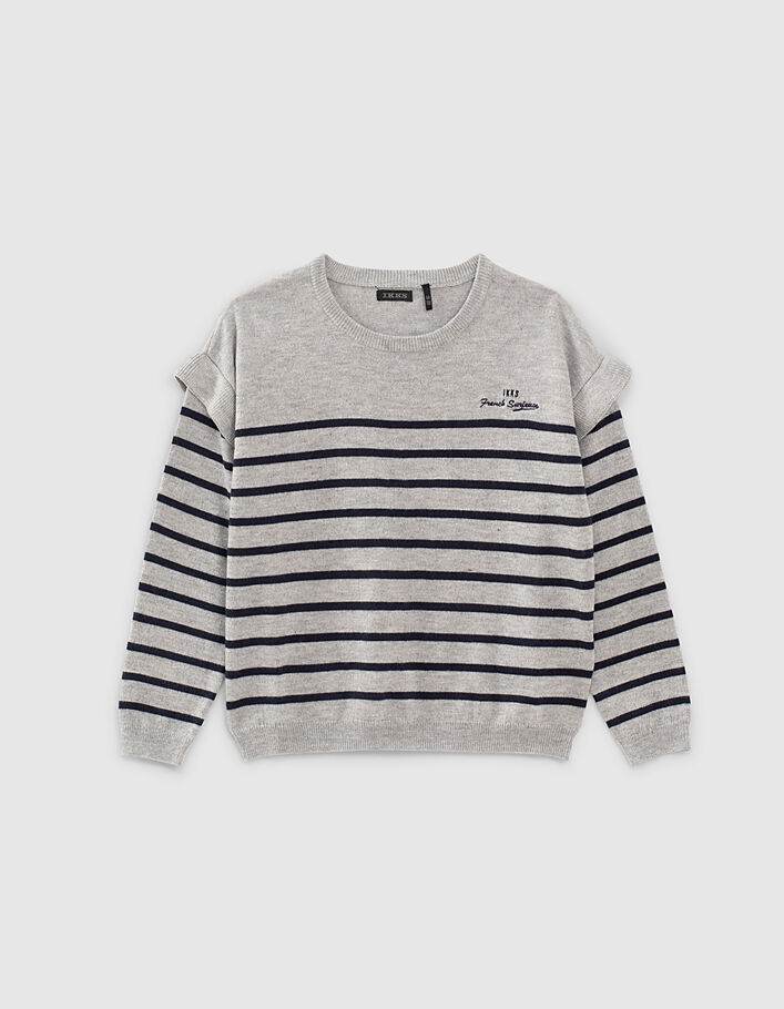 Gemêleerd grijze trui navy gestreept met volants meisjes-2