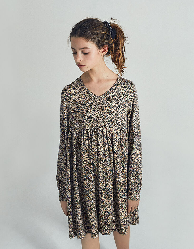 Robe camel imprim&eacute; petites fleurs fille-6