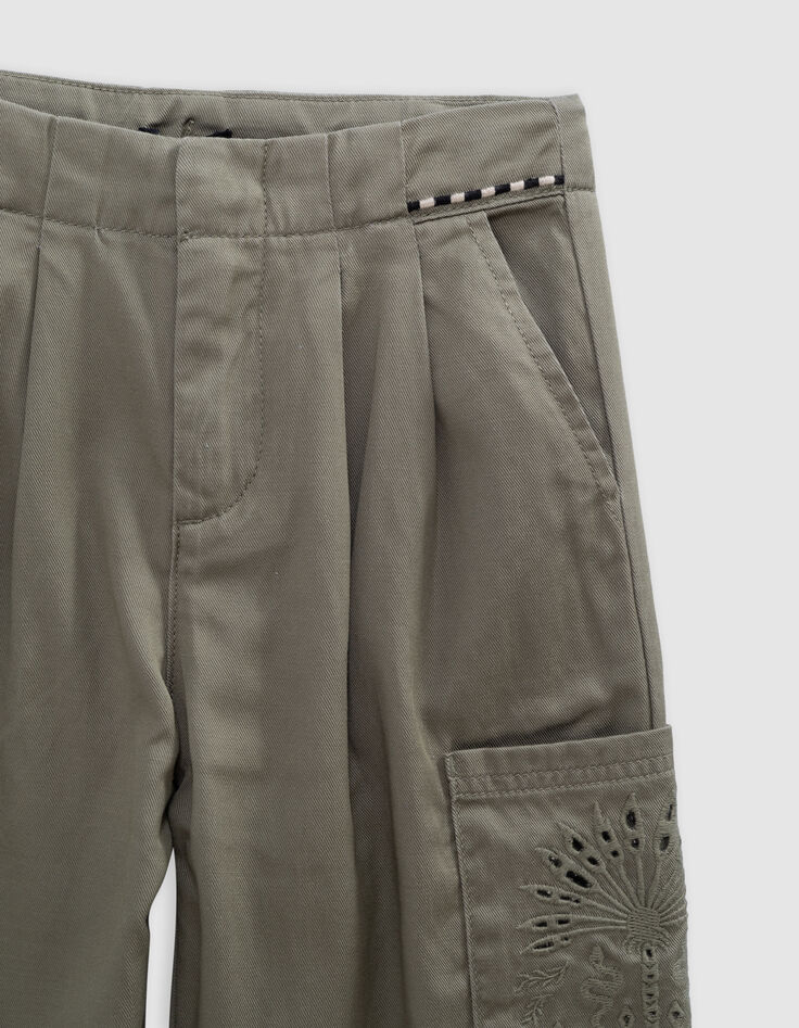 Pantalon BATTLE kaki brodé fille-4