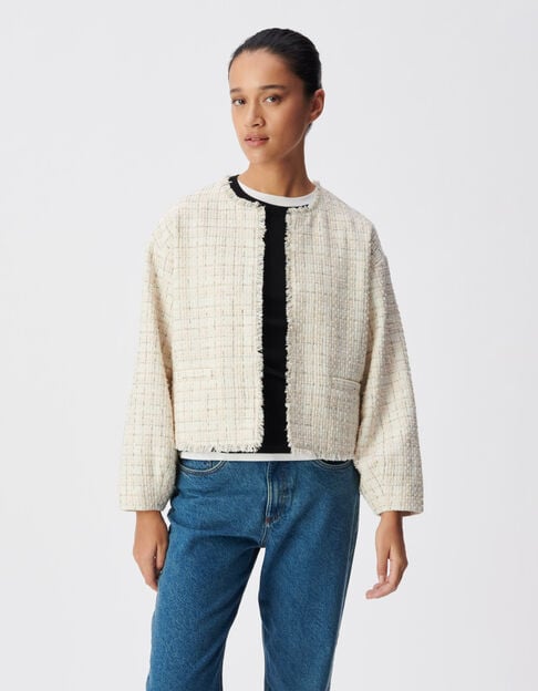 Veste courte oversize rose fa&ccedil;on tweed Femme - IKKS