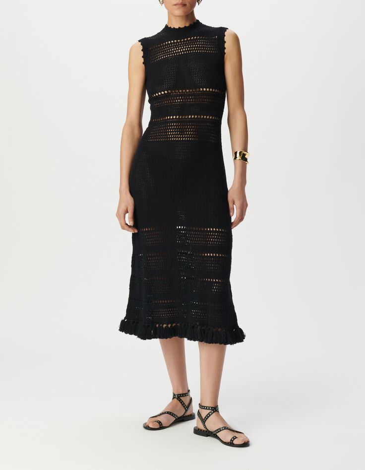 Robe midi noire tricot esprit crochet-1