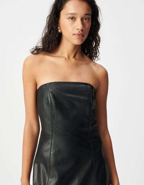Vestido bustier cuero negro Mujer - IKKS
