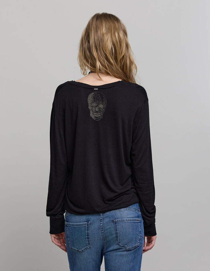 Camiseta negra con bordado de calavera en la espalda-3