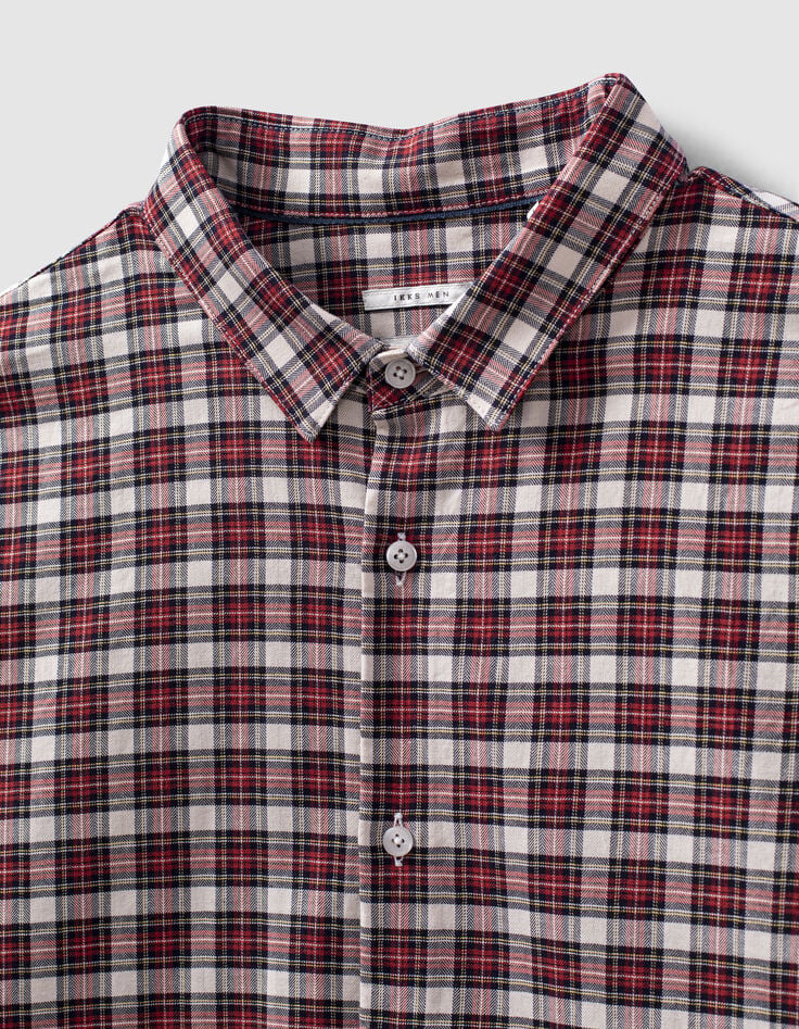 Chemise SLIM rouge &agrave; motif carreaux Homme-3