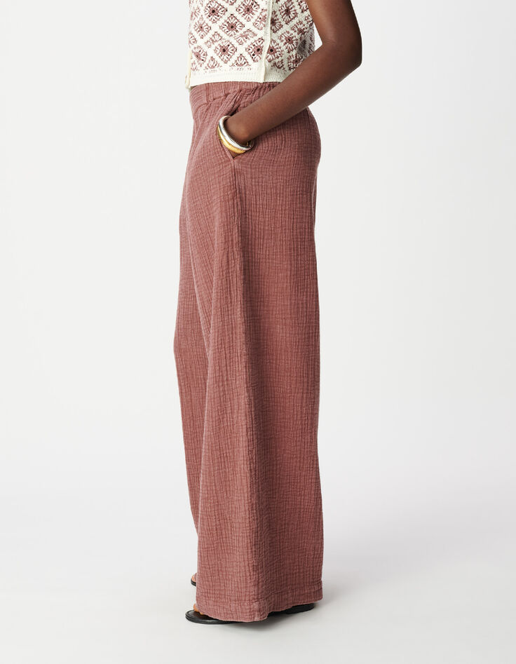 Pantalon large bordeaux gaze de coton Femme-5