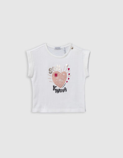 White organic cotton T-shirt with message for girl - IKKS