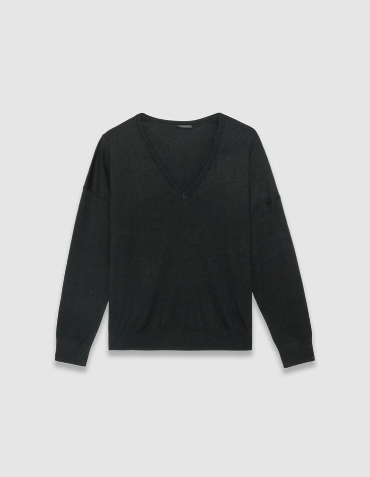 Schwarzer Damenfeinstrickpulli Fischgräten Strass hinten-5