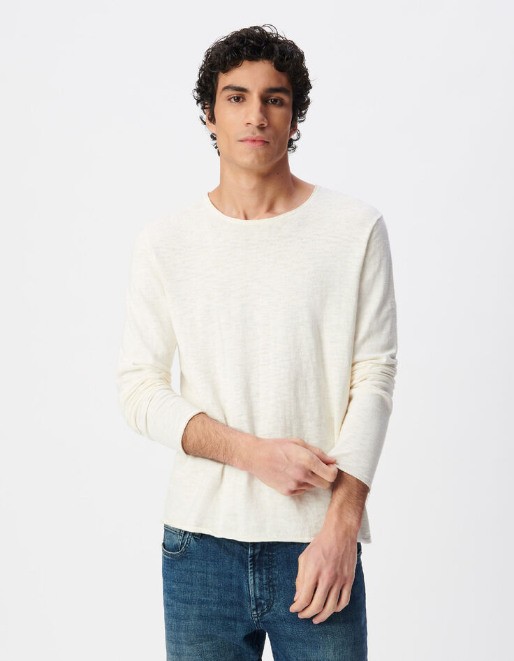 Stuccofarbener, geflammter Herrenpullover mit Rollsaum-1