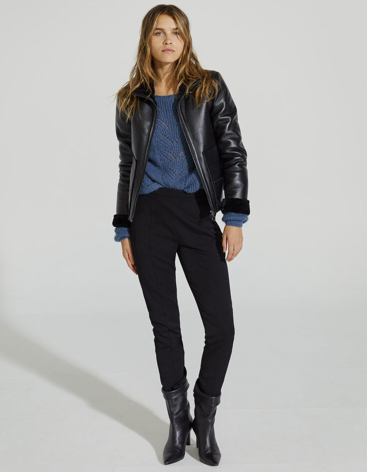 Veste courte noire en cuir et fourrure alternative femme-6