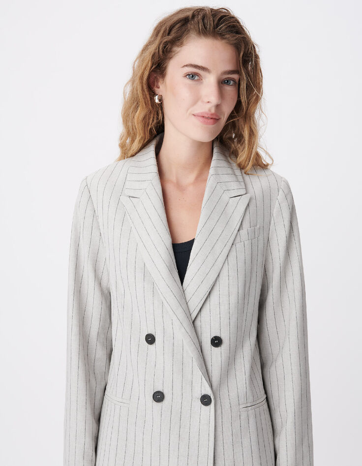 Veste de tailleur beige rayures tennis Femme-5
