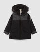 Manteau noir bi matière fourré fille-1