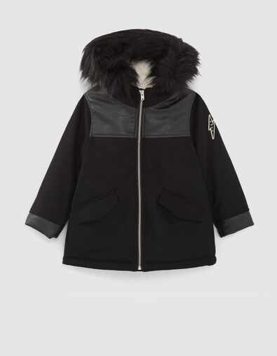 Manteau noir bi matière fourré fille - IKKS