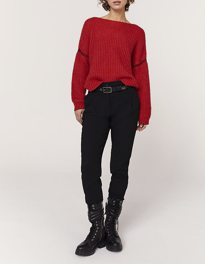 Pull col V en laine mousseuse coloris fraise femme-2