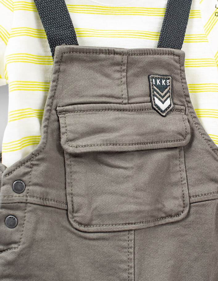 Baby boys' khaki dungarees&striped organic T-shirt outfit    - IKKS
