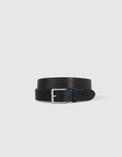 Ceinture noire bordure bleue en cuir Homme - IKKS