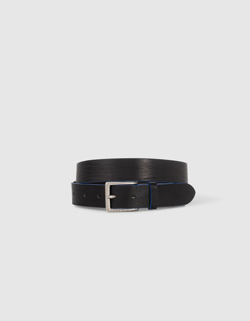 Men’s black leather belt with blue edge