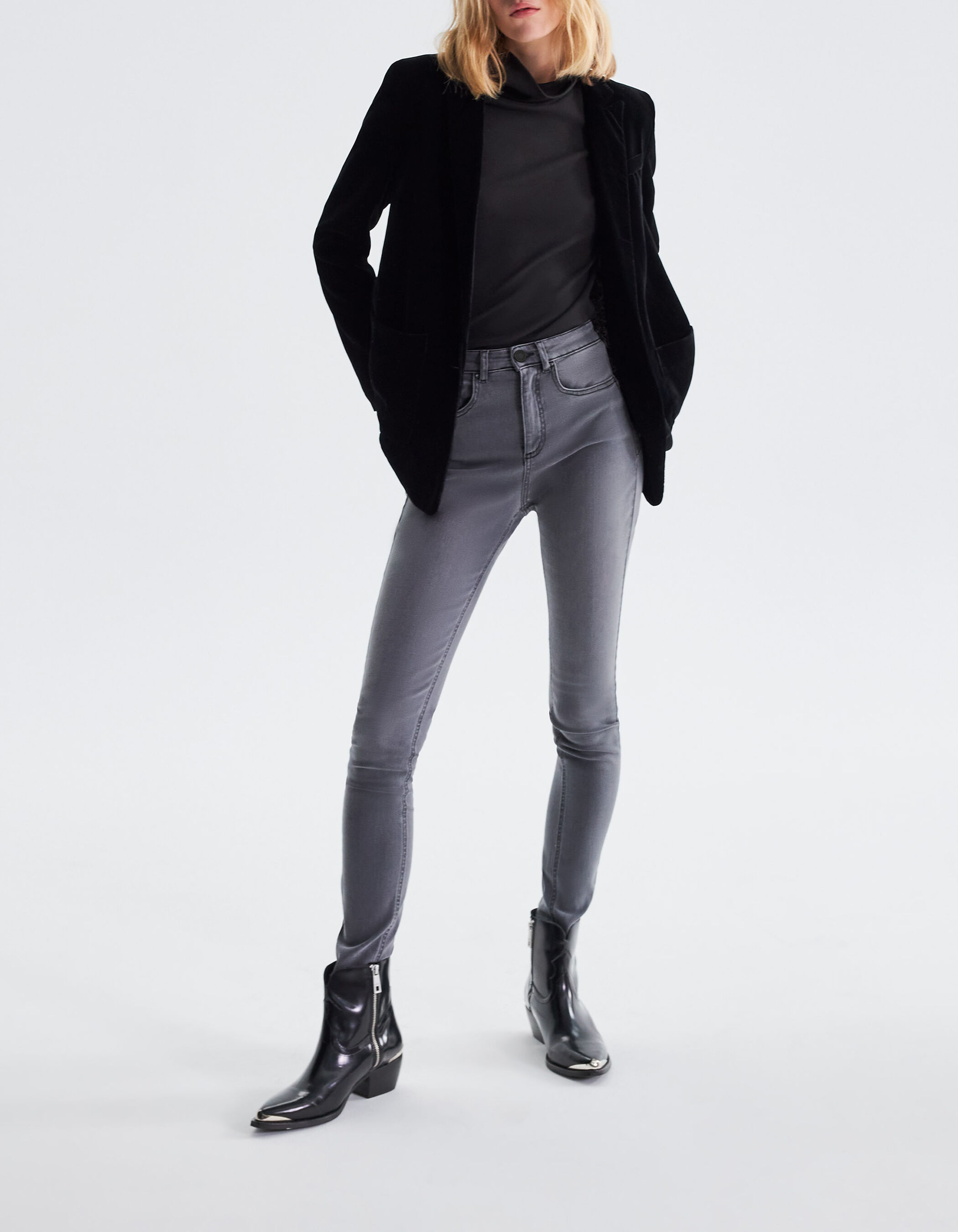 Jean gris 2025 taille haute femme