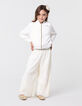 Pantalon large écru plissé élastique pailleté fille-1