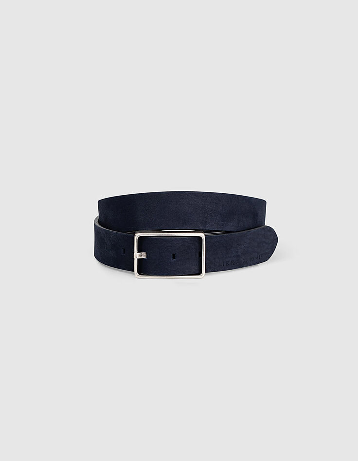 Men’s navy blue nubuck leather belt-1