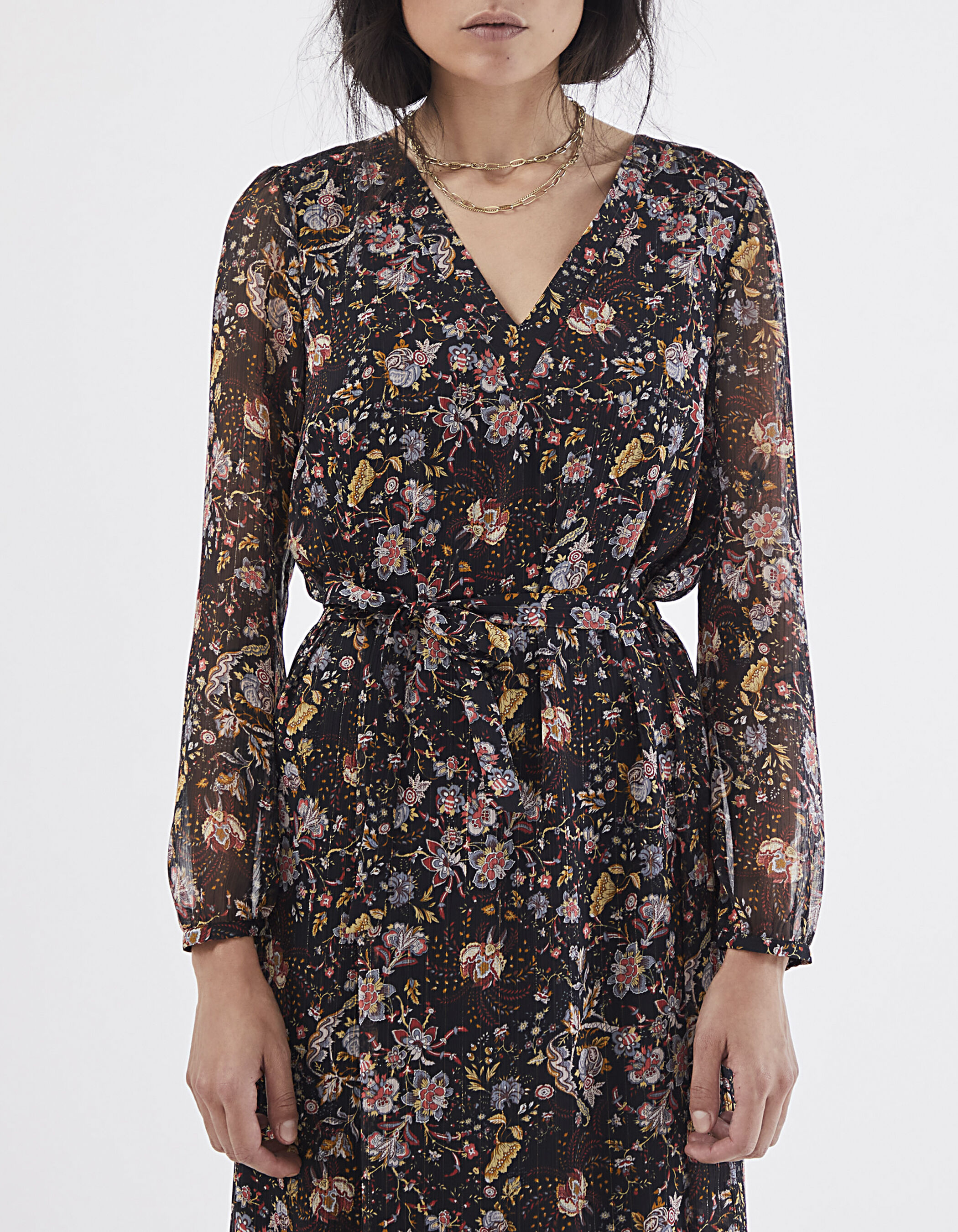 Robe longue en voile imprime floral metallise IKKS
