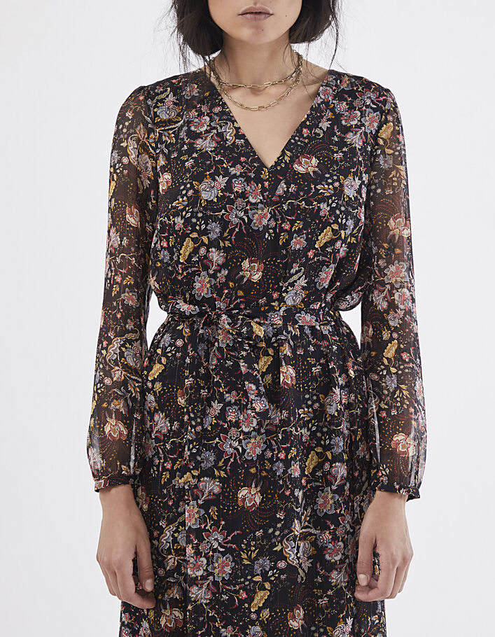 Langes Voilekleid mit Metallic-Blumenprint-2