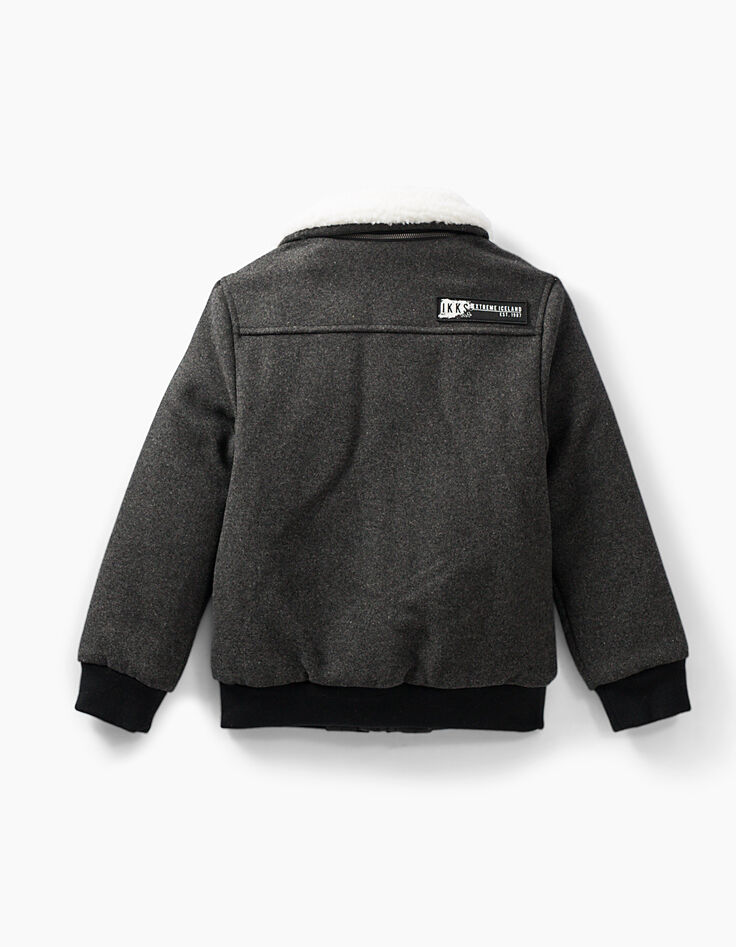 Boys’ anthracite grey marl Sherpa collar jacket-4