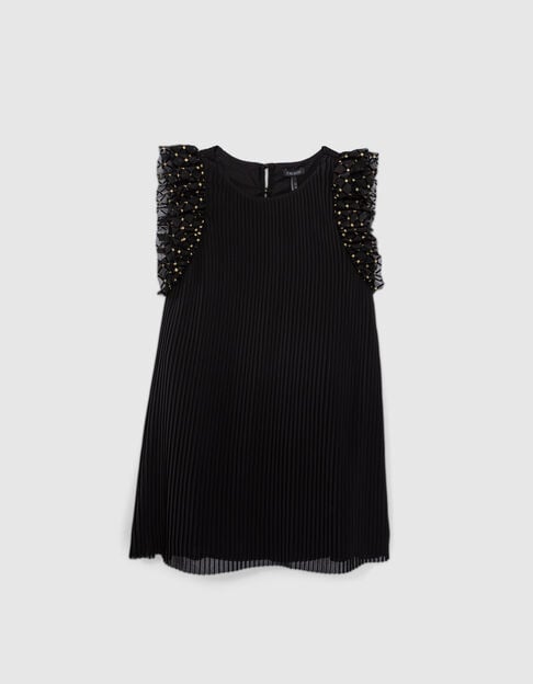 Zwarte jurk pliss&eacute; fantasievolants meisjes - IKKS