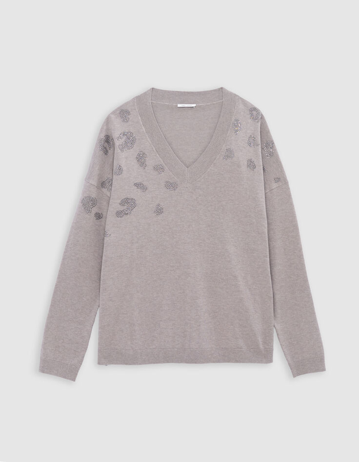 Sesam-Strickpullover Leopardenmuster Mikro-Nieten Damen-5