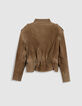 Blouson cuir velours beige &agrave; ceinturer Femme-8