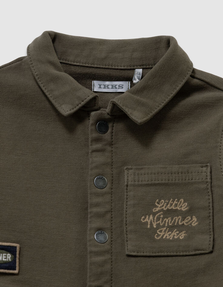 Baby boys’ khaki jumpsuit with badges and embroidery-2 Baby boys’ khaki jumpsuit with badges and embroidery-2