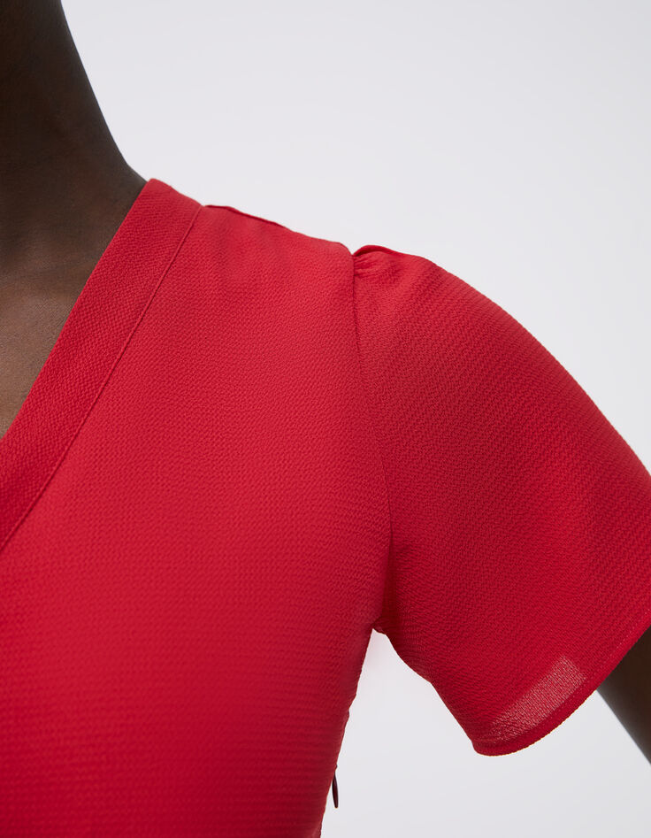 Robe vermillon avec jeu de laçage au dos femme-4 Robe vermillon avec jeu de laçage au dos femme-4