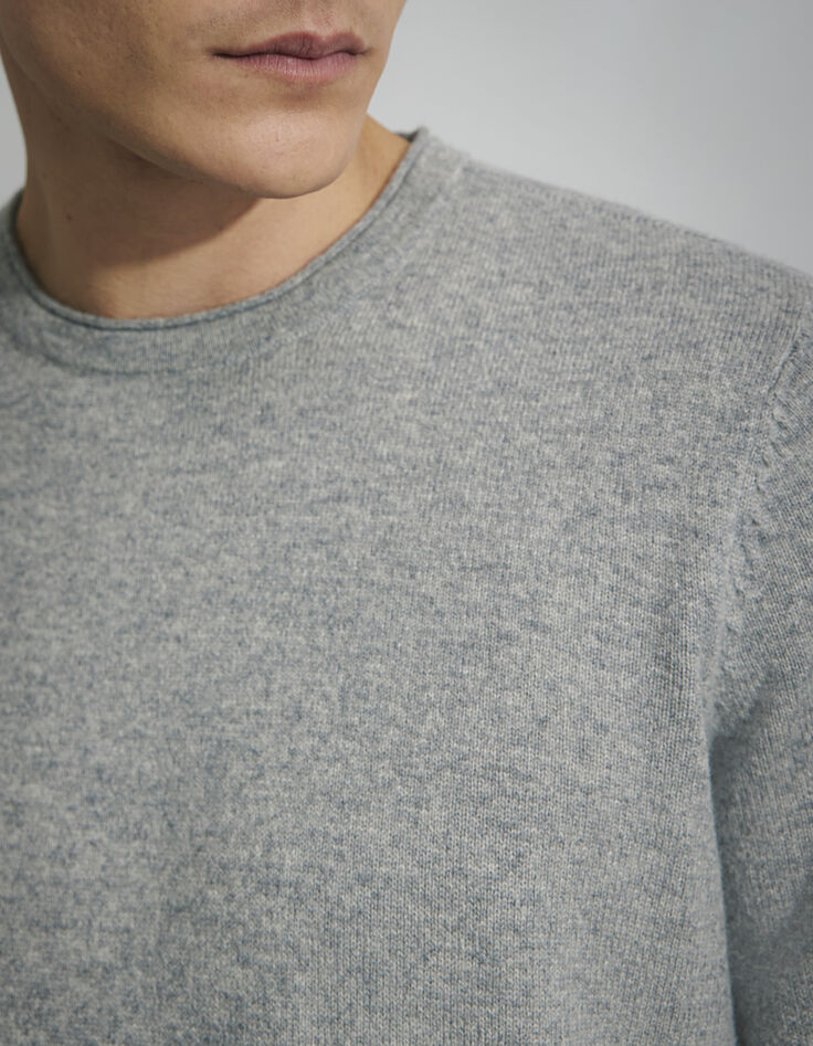 Pull gris chiné cachemire à col rond Homme-2