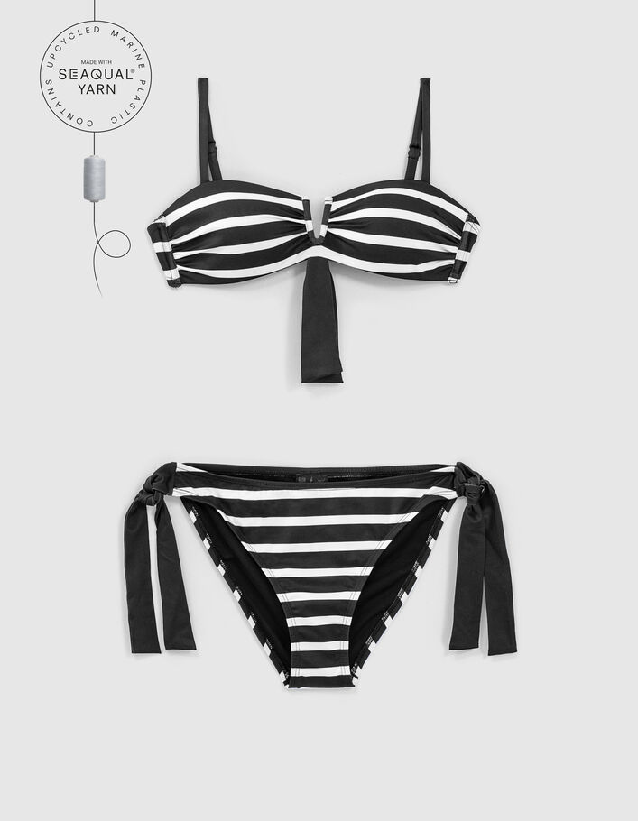 Women’s black bikini with ecru stripes and badges - IKKS