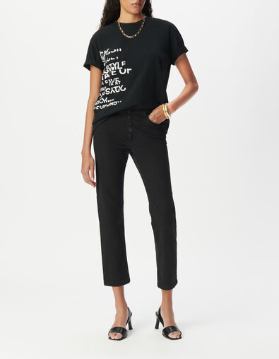 Tee-shirt col rond noir visuel messages - IKKS