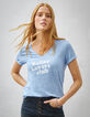 Tee-shirt en coton bleu marine motif message blanc femme-2