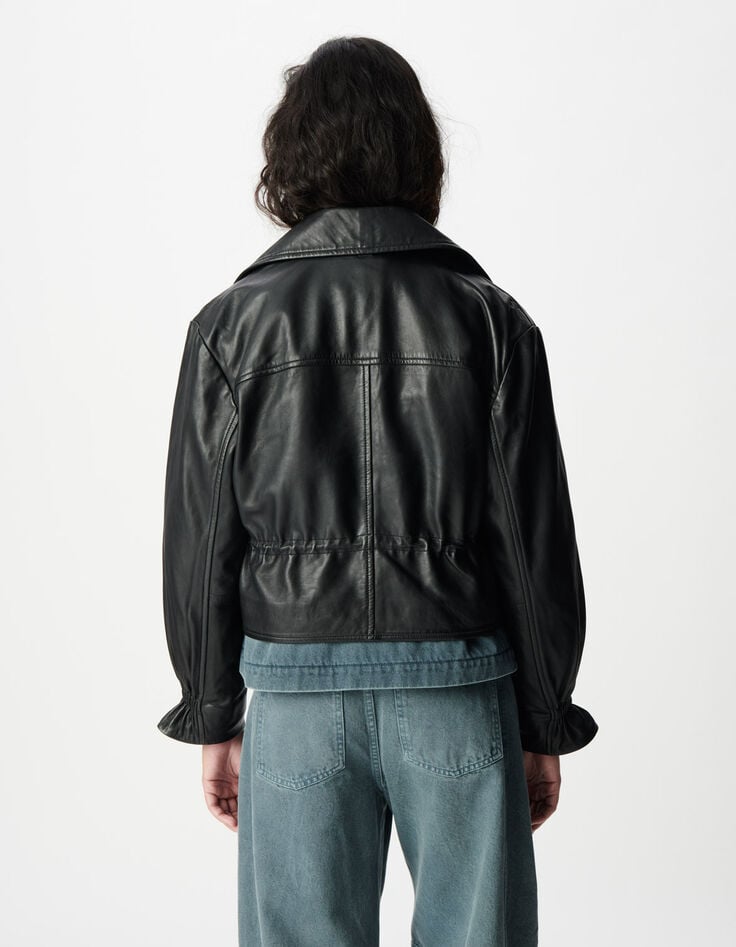 Chaqueta de piel negra oversize Talla Mujer-3