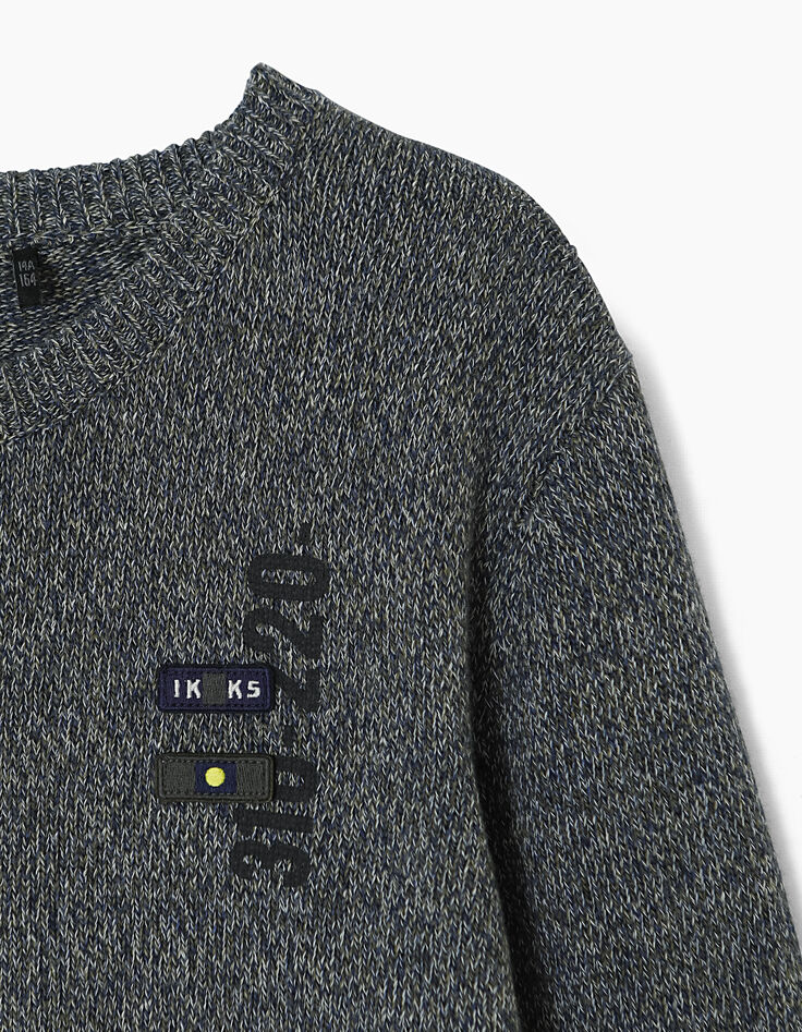 Pull indigo, kaki, blanc en tricot chiné garçon -2