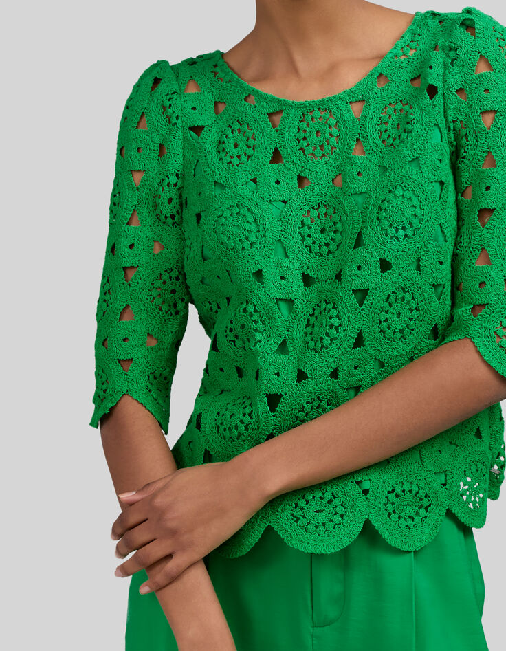 Blouse verte dentelle macramé Femme-4