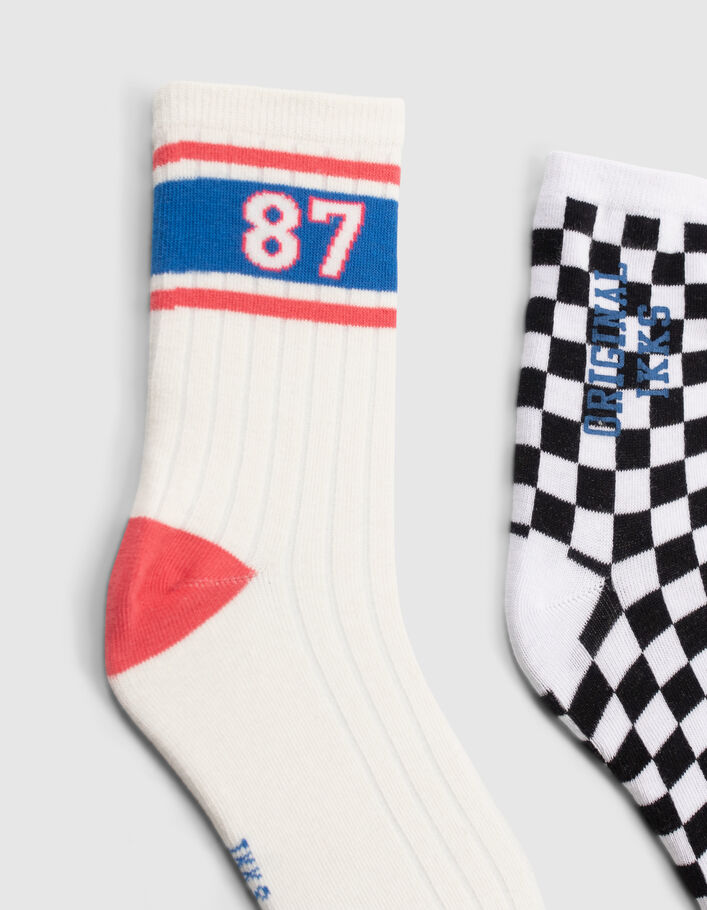 Boys’ black checkerboard/white striped socks - IKKS