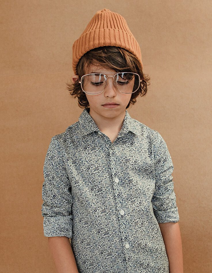 Boy’s ultramarine Liberty flower fabric shirt-1