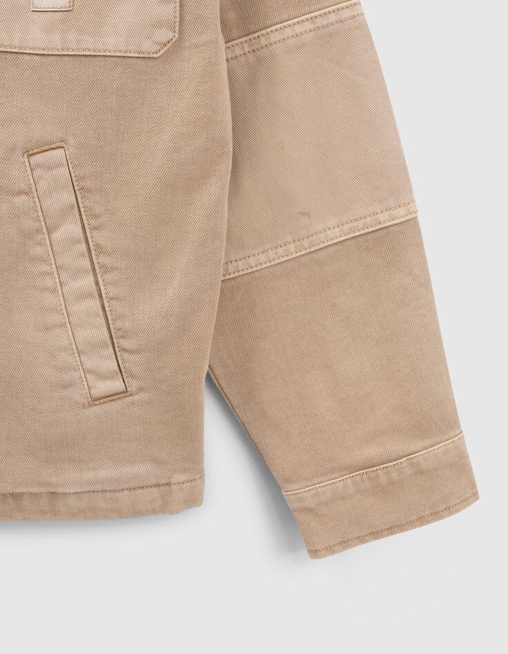 Beige jeansjacke mit abnehmbarer Kapuze-5