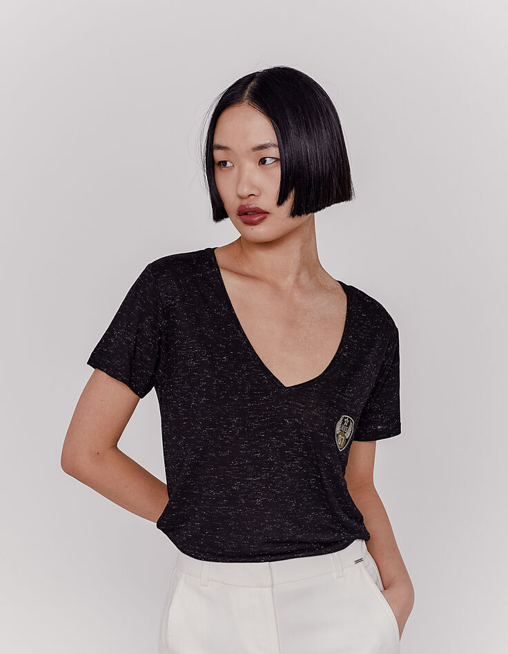 Camiseta negra metal viscosa escudo mujer-5