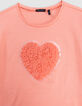 T-shirt corail coton bio coeur en relief fille-3