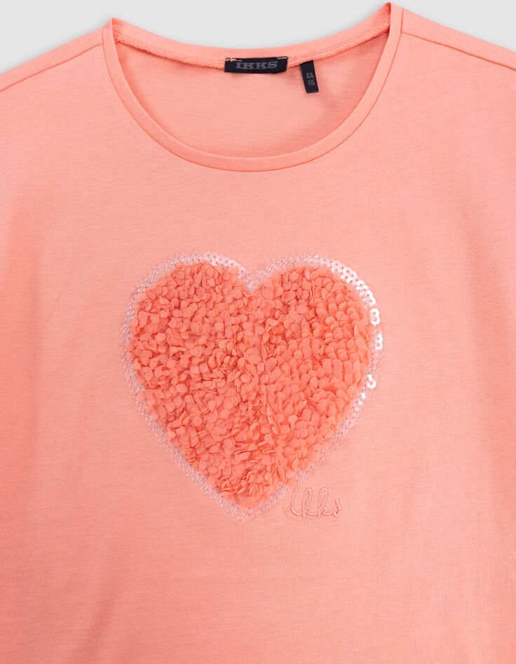 T-shirt corail coton bio coeur en relief fille-3