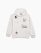 Sweat gris clair print et broderies molleton bio garçon -1