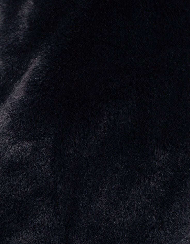 Schwarze Sherpa-Maxi-Jacke, Kapuze, Fischgr&auml;ten, M&auml;dchen-6