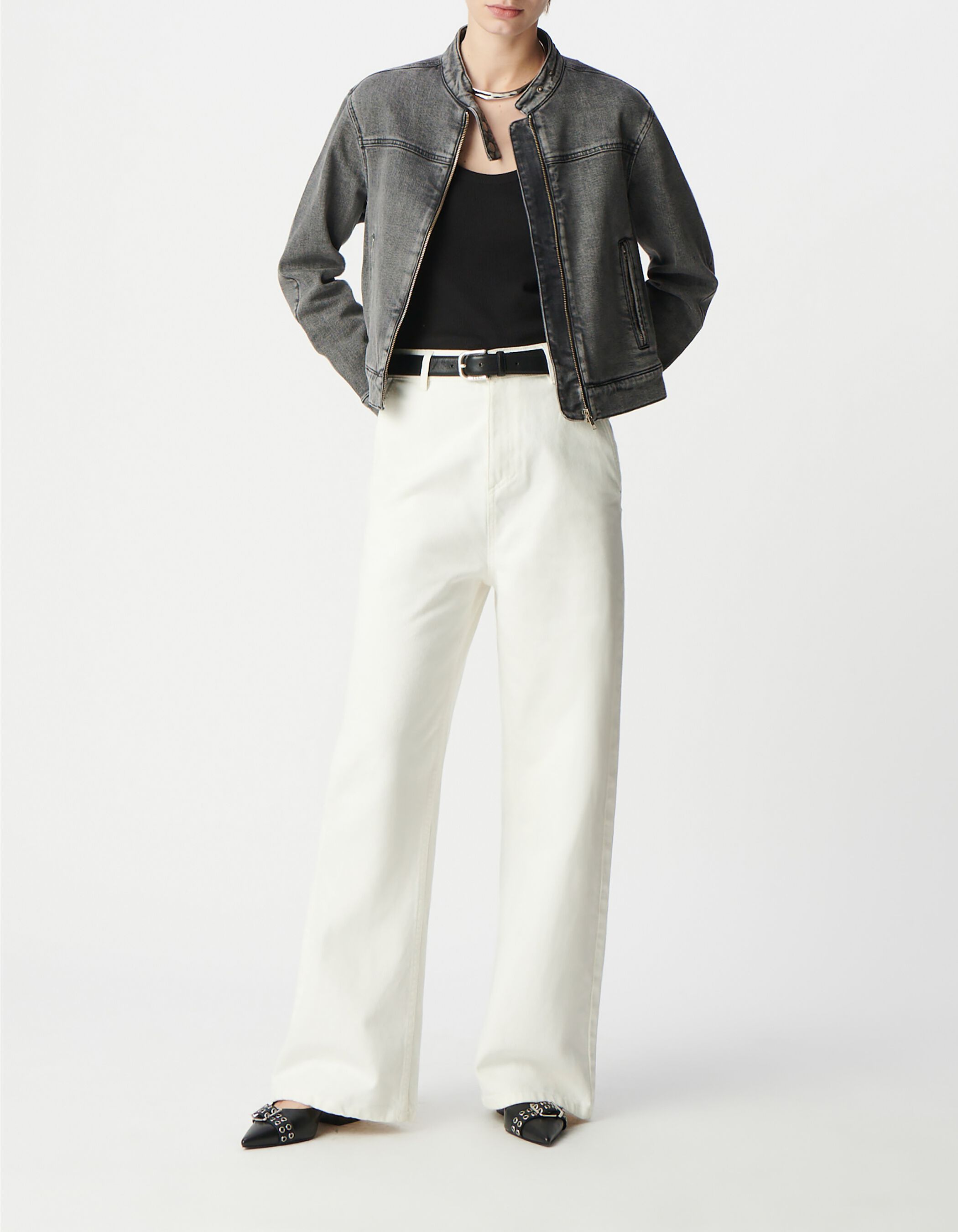 Women's grey denim zip-front jacket IKKS