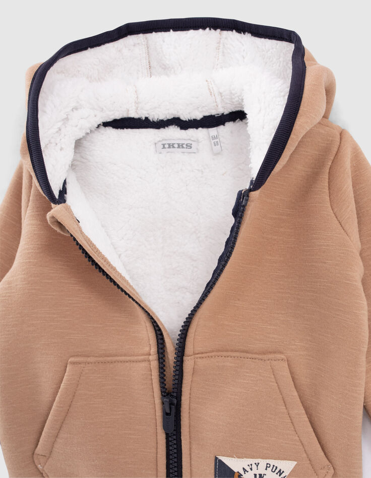 Cardigan beige contrecollé Sherpa à capuche garçon-5