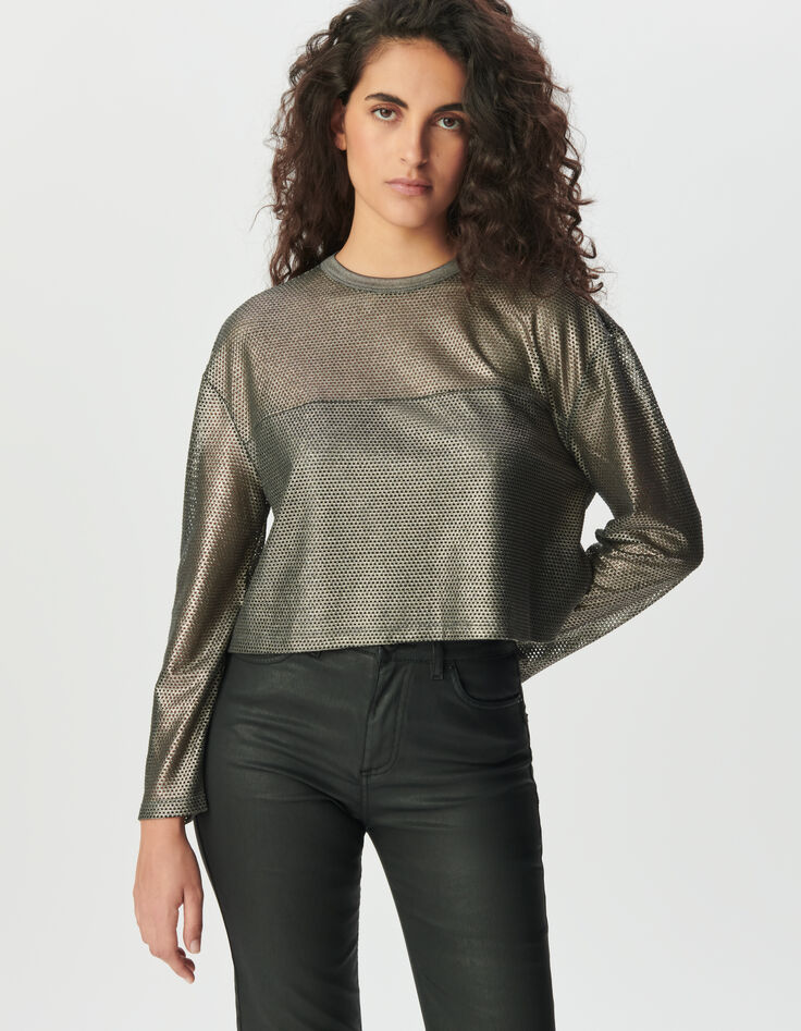 Sweat en résille anthracite Femme-2