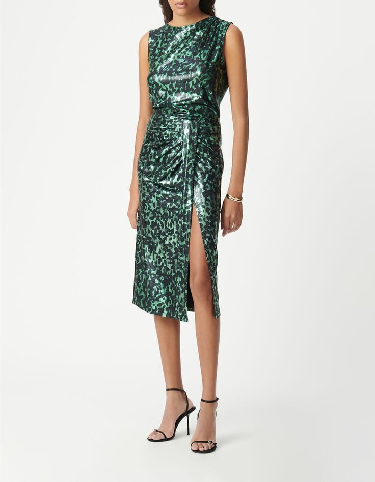 Top vert imprim&eacute; camouflage m&eacute;tallis&eacute; Femme-1